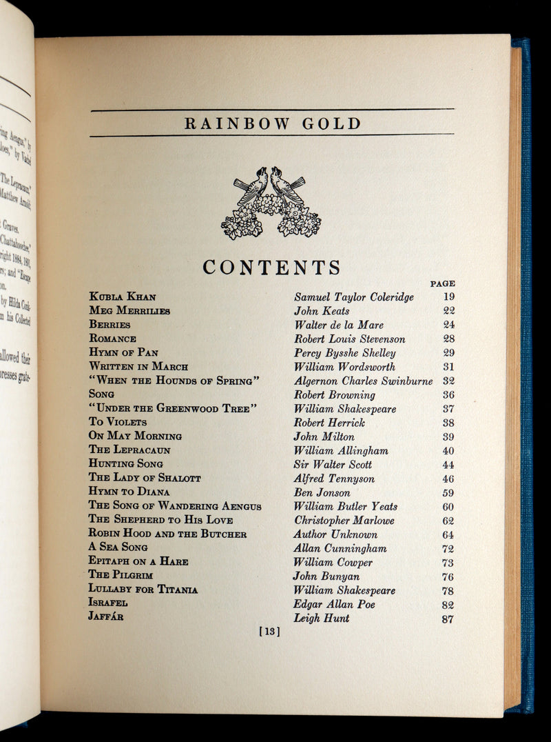 1927 Rare Book - Rainbow Gold by Sara Teasdale Illustrated by Dugald Walker