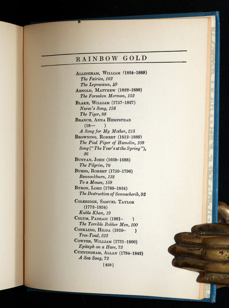 1927 Rare Book - Rainbow Gold by Sara Teasdale Illustrated by Dugald Walker