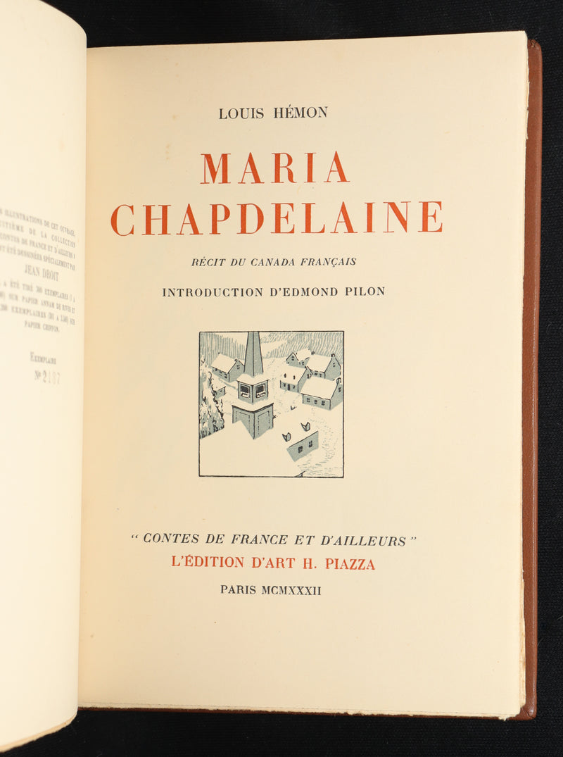 1932 Rare French Edition - Maria Chapdelaine by L. Hemon illustrated by J. Droit