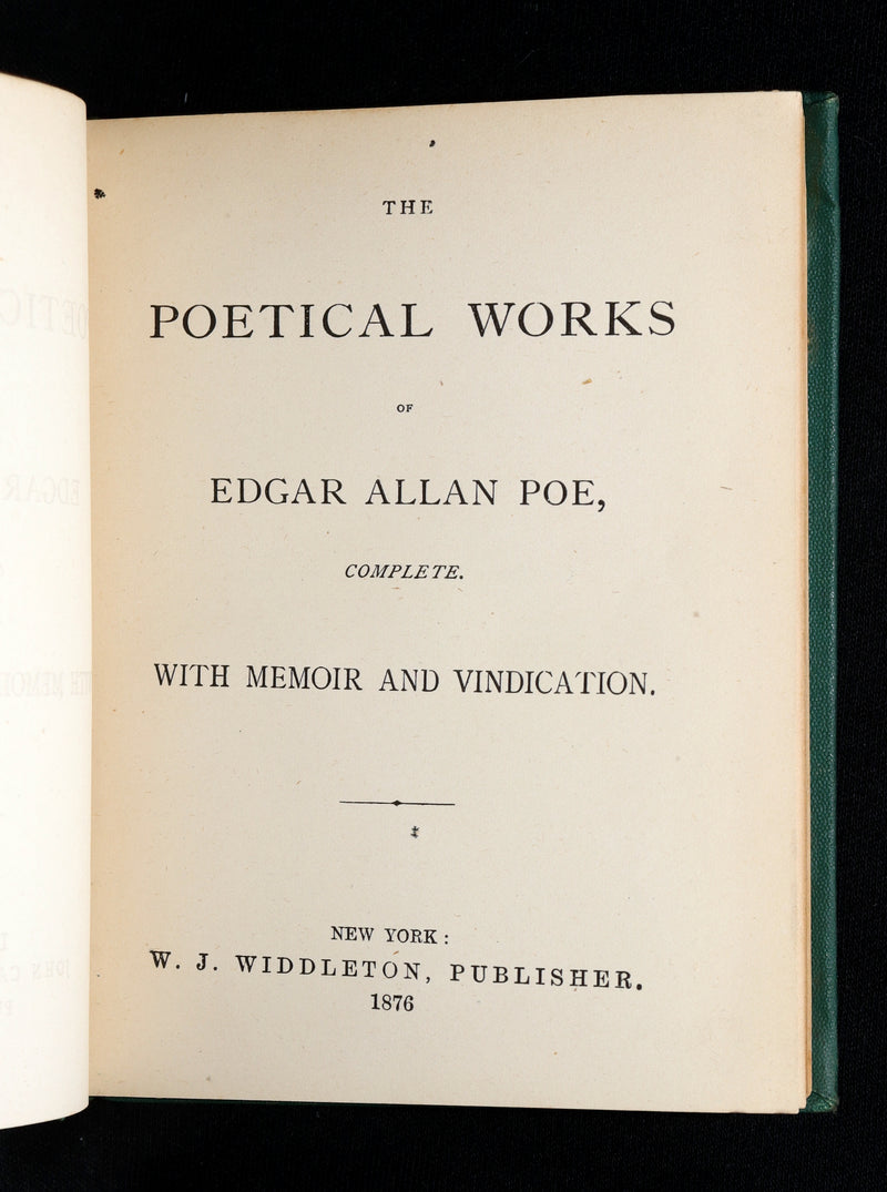 1876 Rare Book - The Poetical Works of Edgar Allan Poe, Complete. With Memoir