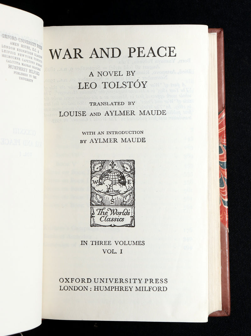1933 Rare Book - War and Peace by Leo Tolstoy. Complete 3 volumes in One