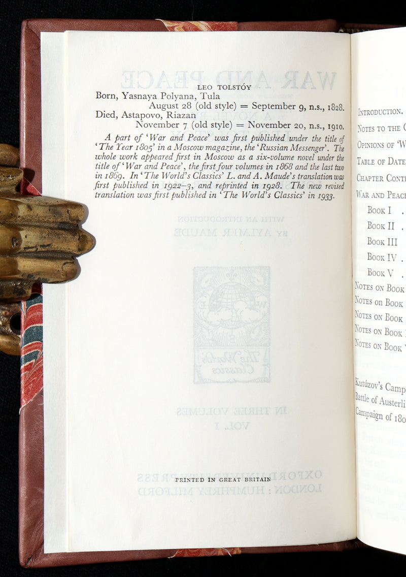 1933 Rare Book - War and Peace by Leo Tolstoy. Complete 3 volumes in One