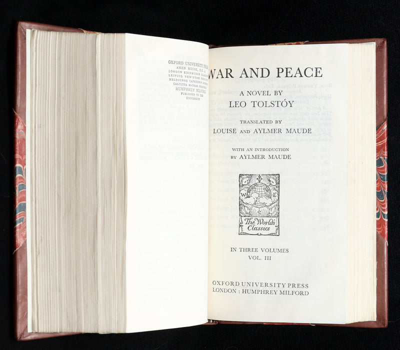 1933 Rare Book - War and Peace by Leo Tolstoy. Complete 3 volumes in One
