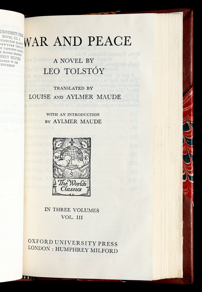 1933 Rare Book - War and Peace by Leo Tolstoy. Complete 3 volumes in One