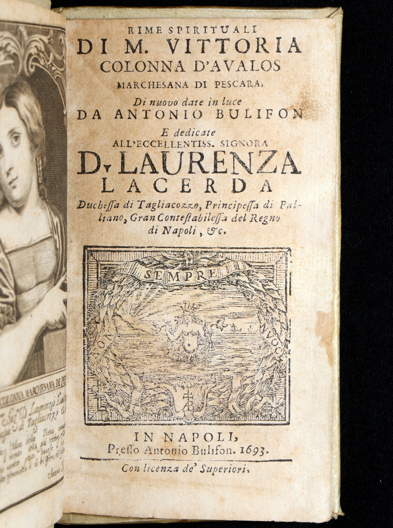 1693 Scarce Italian Poetry Book - Rime Spirituali by Vittoria Colonna, Naples