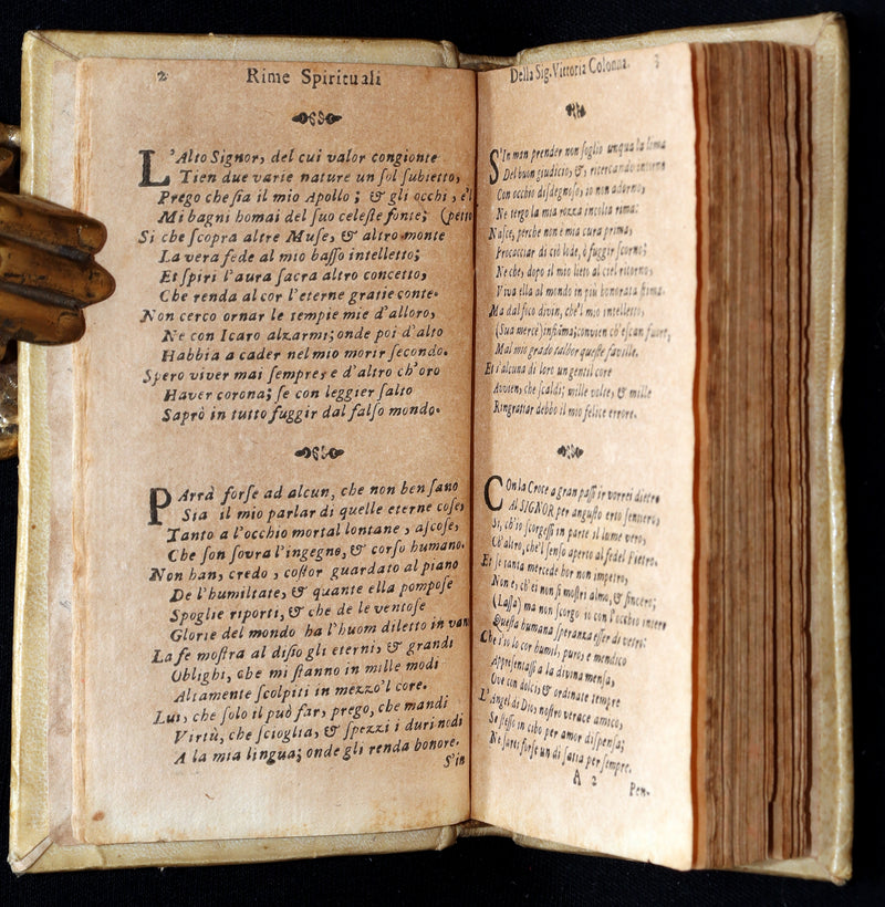 1693 Scarce Italian Poetry Book - Rime Spirituali by Vittoria Colonna, Naples