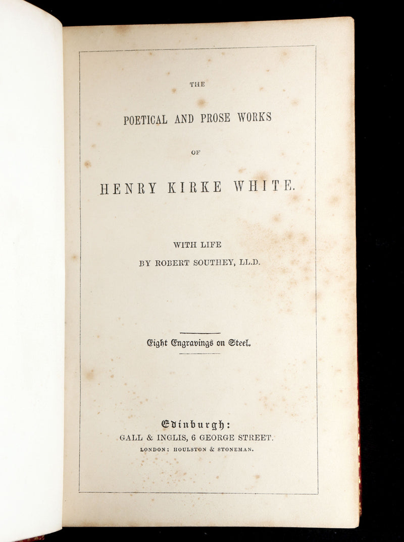 1860 Rare Book - Henry Kirke White Poems and Melancholy Hours, Illustrated