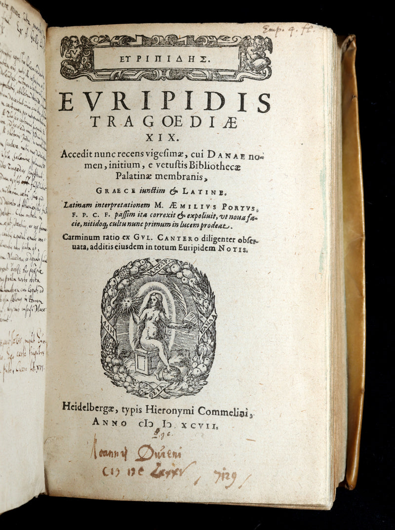 1597 Rare Greek Latin Vellum Book - The Tragedies of Euripides