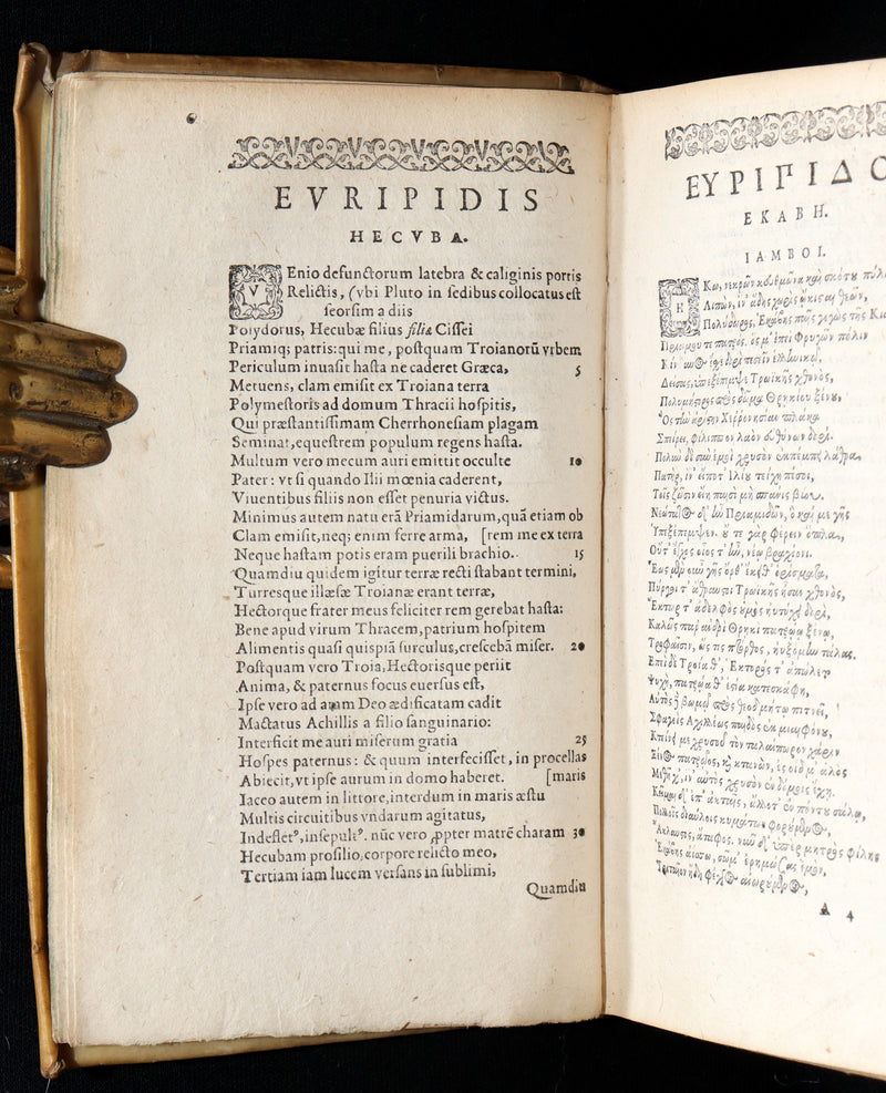 1597 Rare Greek Latin Vellum Book - The Tragedies of Euripides