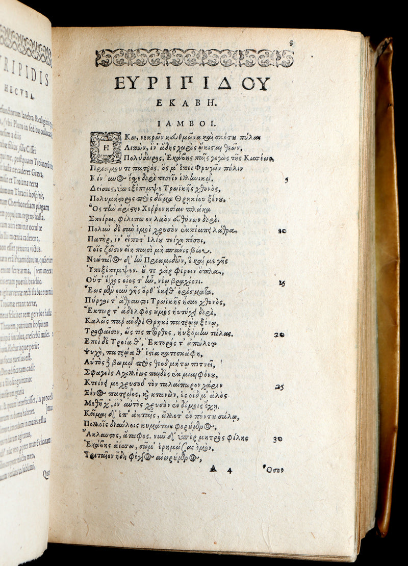 1597 Rare Greek Latin Vellum Book - The Tragedies of Euripides