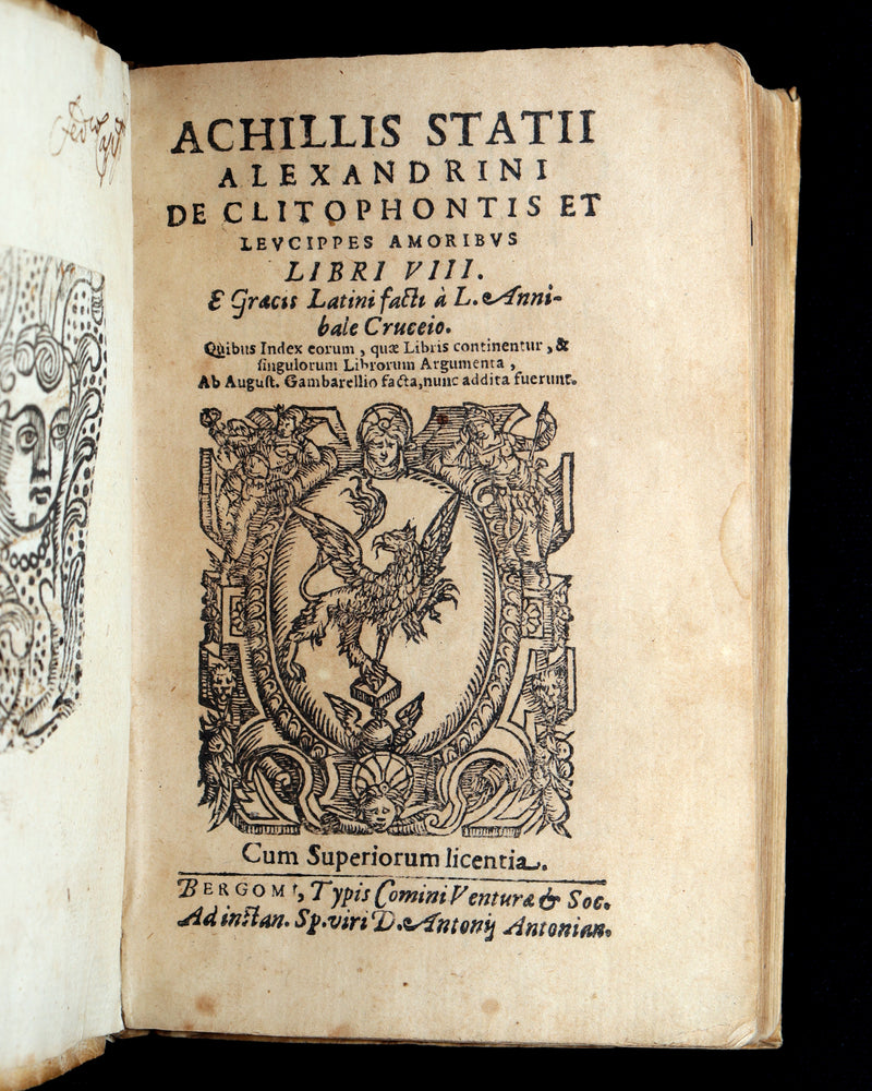 1587 Scarce Latin Vellum Book - Achilles Tatius’ Clitophon and Leucippe