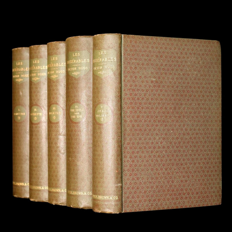1892 Rare Book Set - Les Miserables by Victor Hugo Complete in Five Volumes