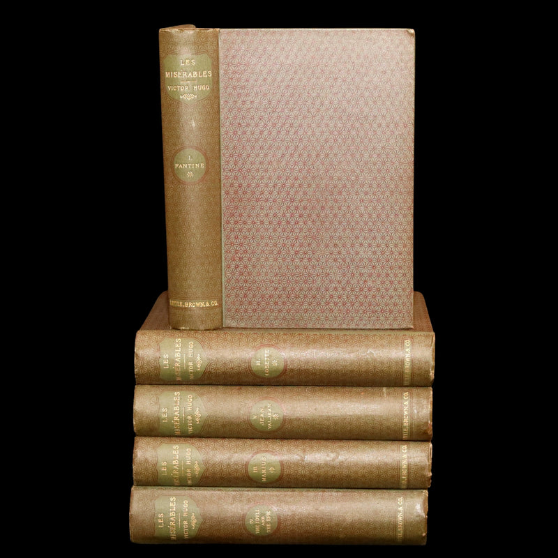 1892 Rare Book Set - Les Miserables by Victor Hugo Complete in Five Volumes