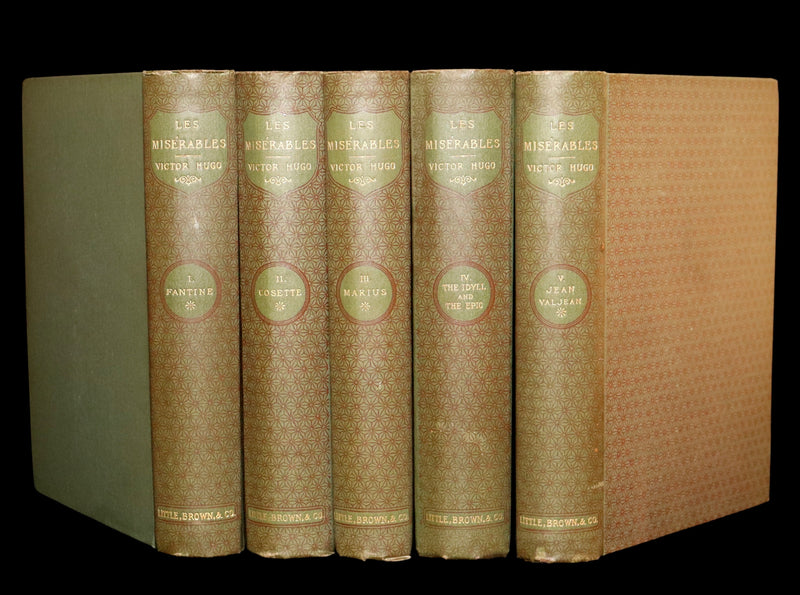 1892 Rare Book Set - Les Miserables by Victor Hugo Complete in Five Volumes