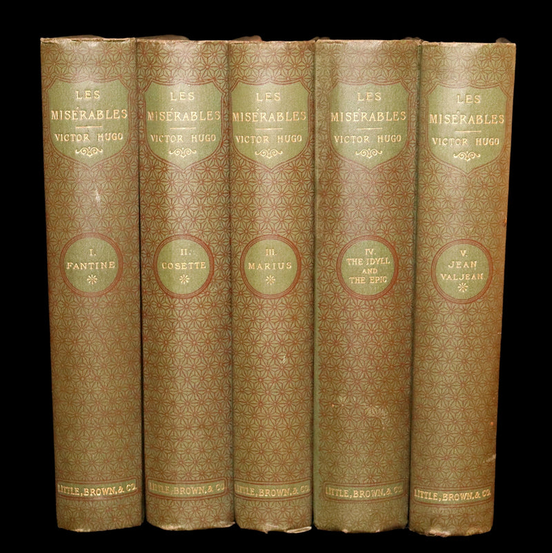 1892 Rare Book Set - Les Miserables by Victor Hugo Complete in Five Volumes