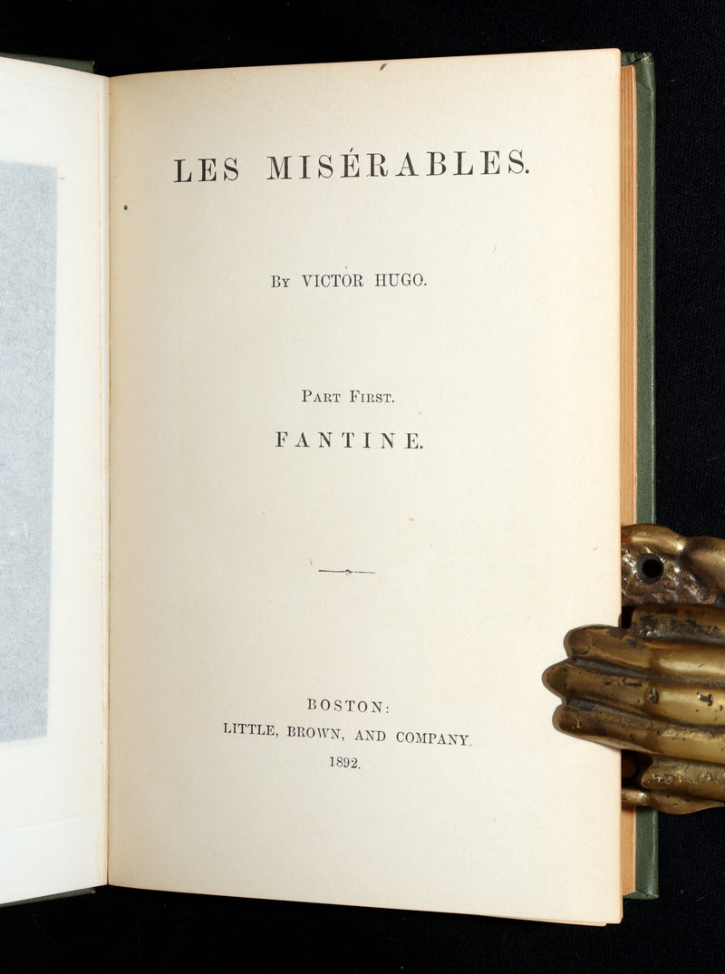 1892 Rare Book Set - Les Miserables by Victor Hugo Complete in Five Volumes