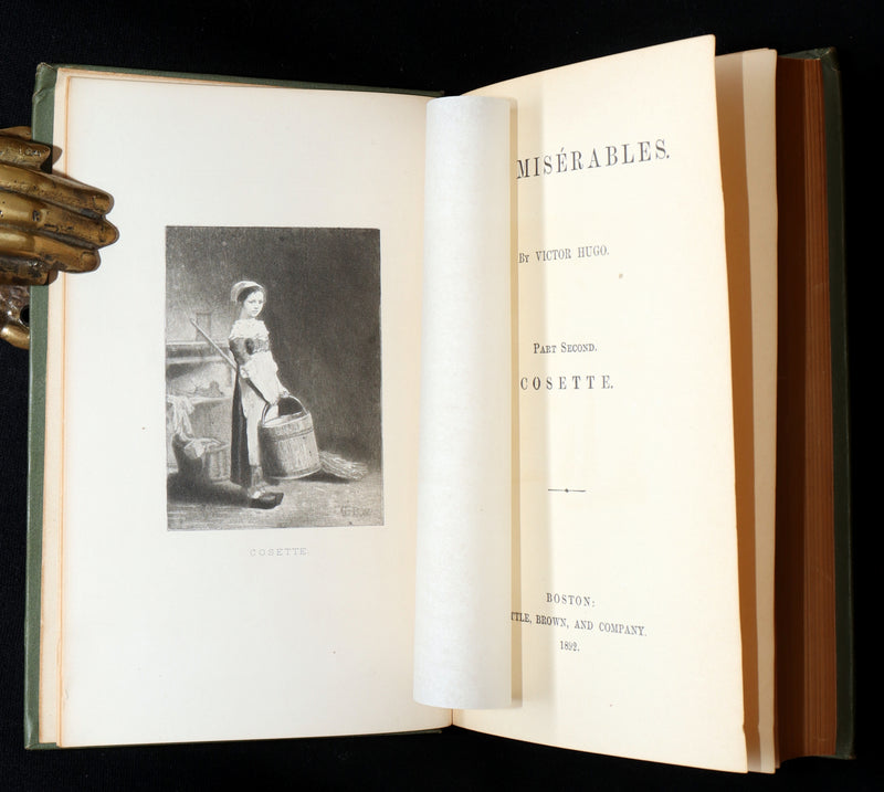 1892 Rare Book Set - Les Miserables by Victor Hugo Complete in Five Volumes