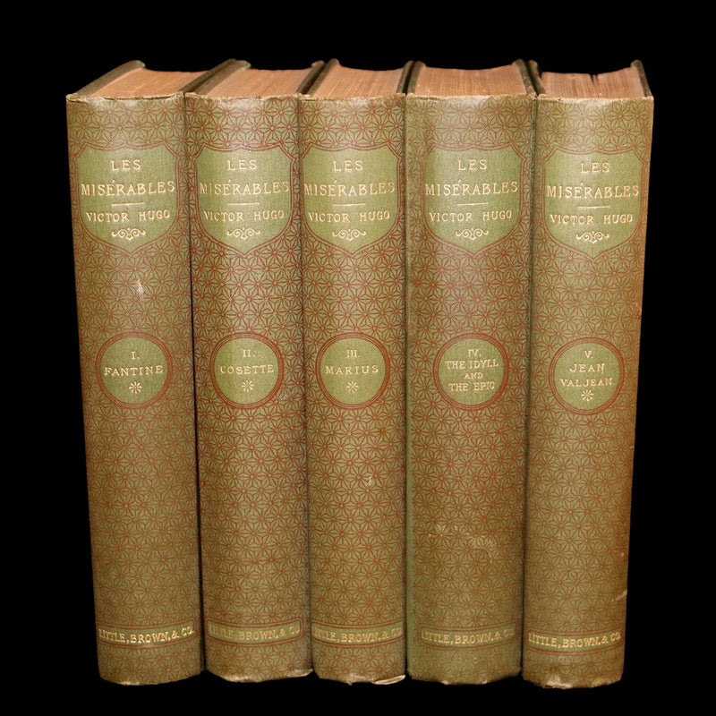 1892 Rare Book Set - Les Miserables by Victor Hugo Complete in Five Volumes