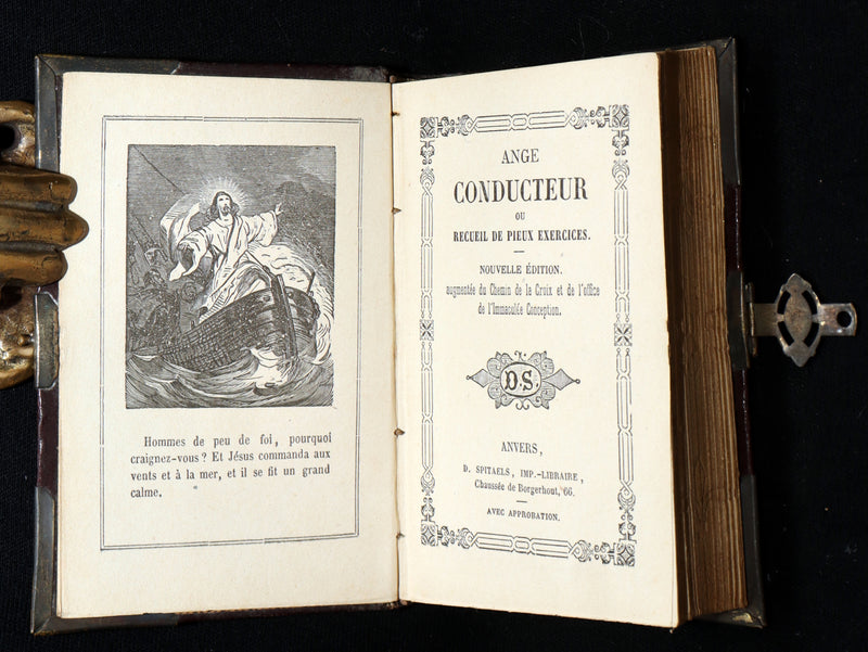 1882 Rare French Book with Clasp - Guiding Angel, Belgian Devotional Manual