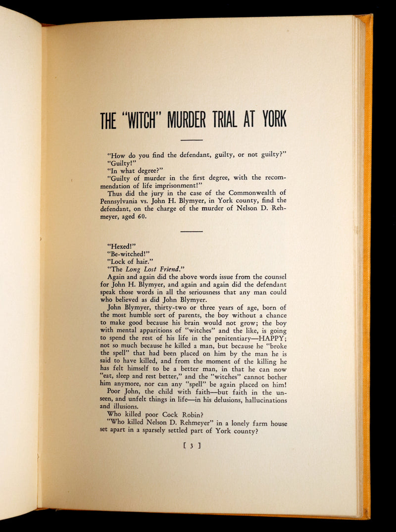 1929 Scarce Limited First Edition - The Pow-Wow and the Witch Murder Trial