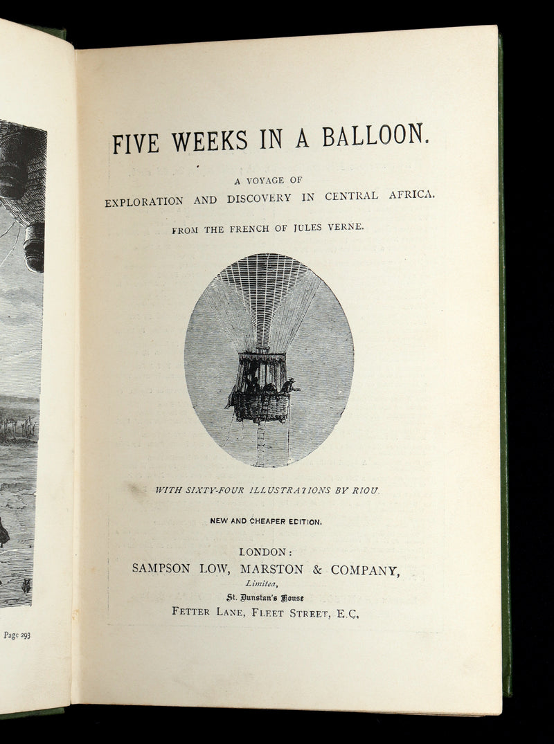 1890 Rare Book - Five Weeks in a Balloon, A Voyage of Exploration by Jules Verne