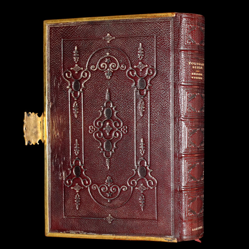 1850 Rare Bible bound by Bagster - Polyglot Bible, Old and New Testament, Clasp