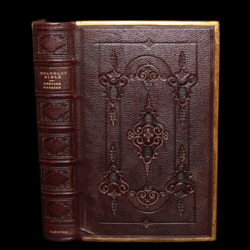 1850 Rare Bible bound by Bagster - Polyglot Bible, Old and New Testament, Clasp