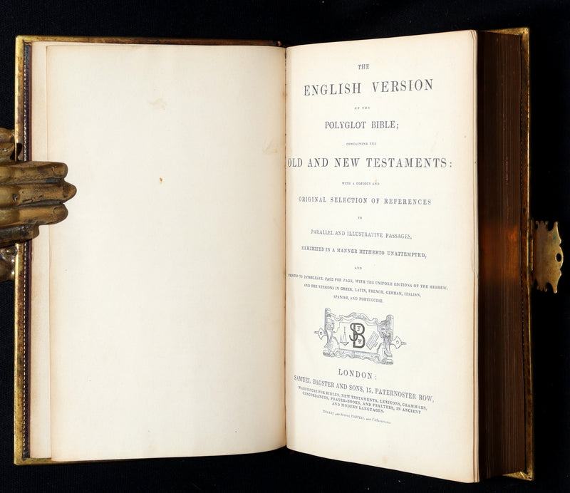 1850 Rare Bible bound by Bagster - Polyglot Bible, Old and New Testament, Clasp