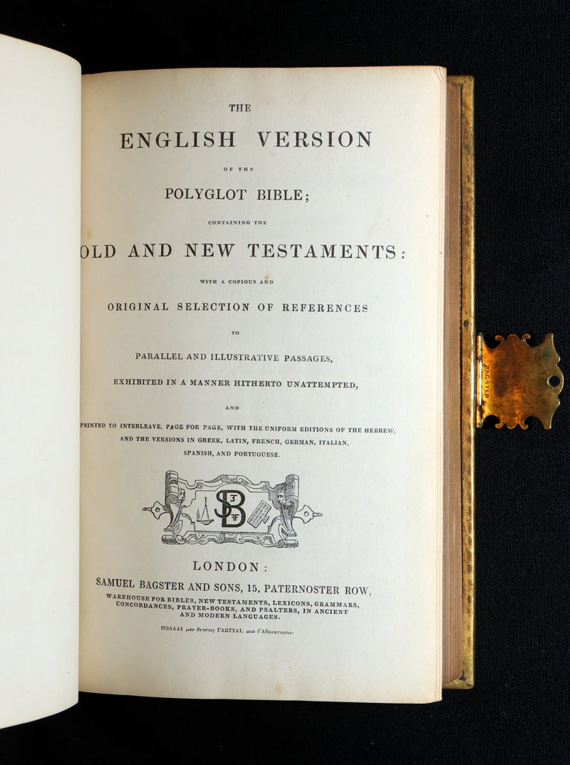 1850 Rare Bible bound by Bagster - Polyglot Bible, Old and New Testament, Clasp