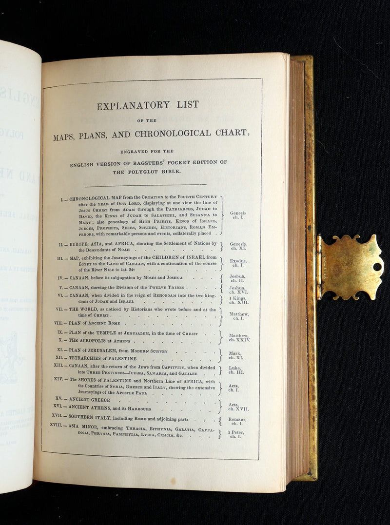 1850 Rare Bible bound by Bagster - Polyglot Bible, Old and New Testament, Clasp