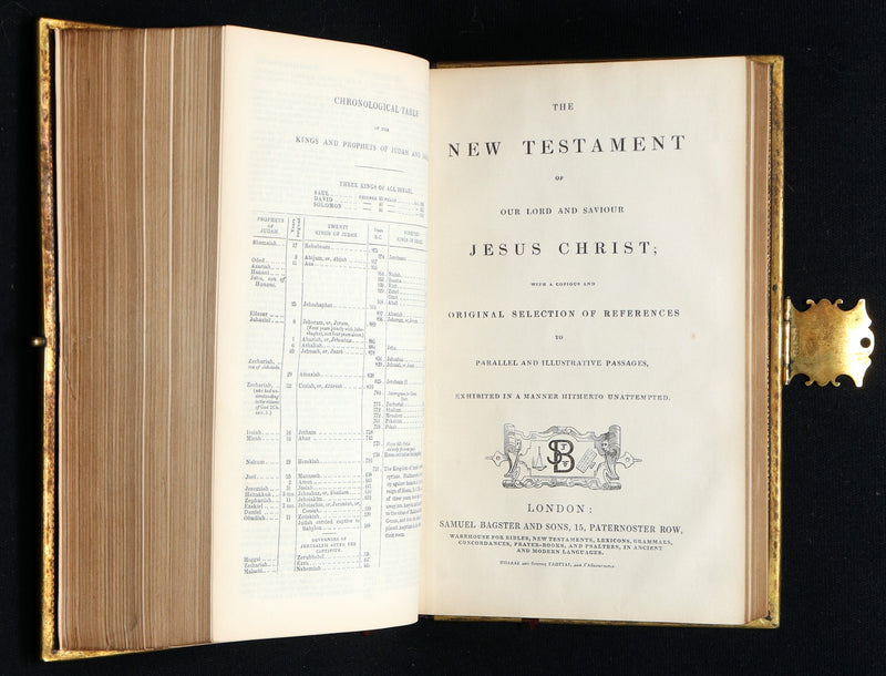 1850 Rare Bible bound by Bagster - Polyglot Bible, Old and New Testament, Clasp