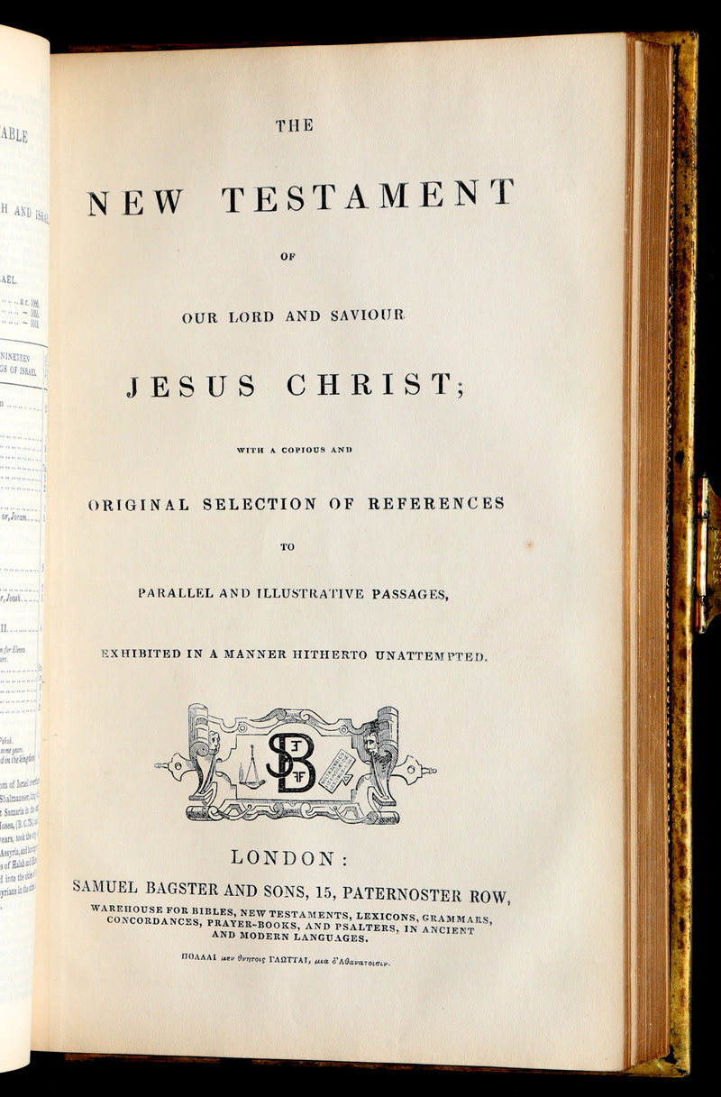 1850 Rare Bible bound by Bagster - Polyglot Bible, Old and New Testament, Clasp