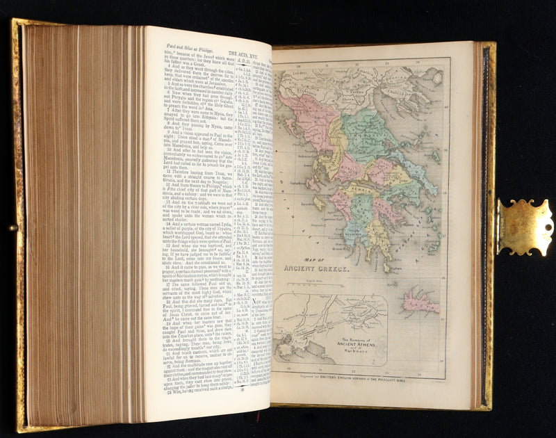 1850 Rare Bible bound by Bagster - Polyglot Bible, Old and New Testament, Clasp