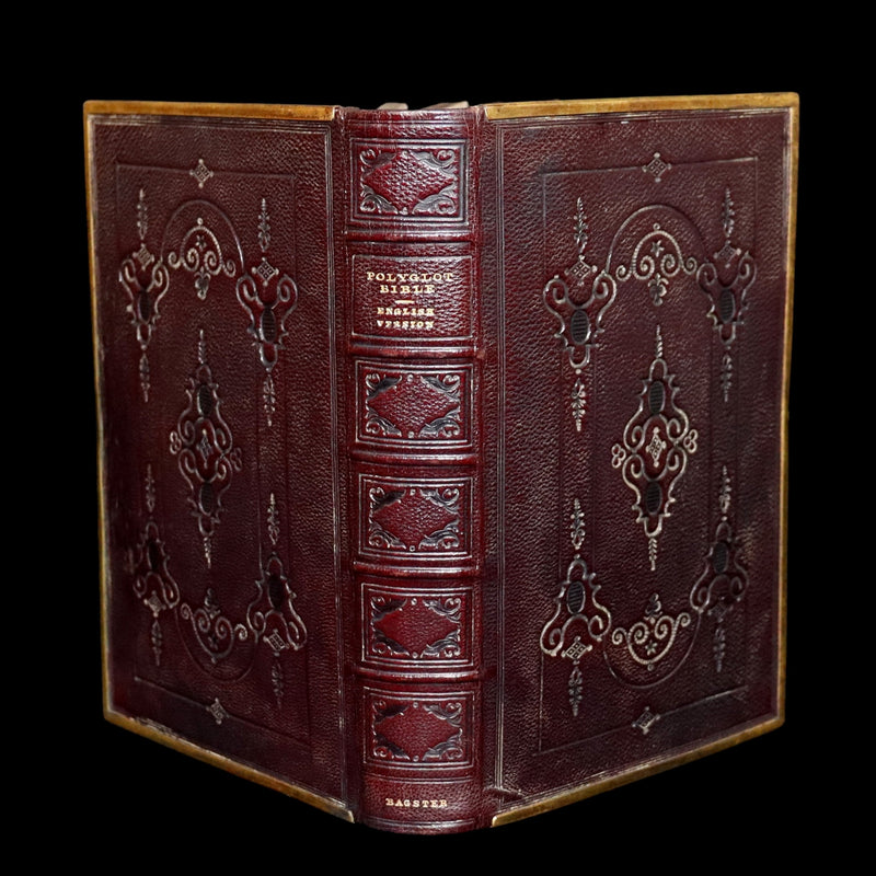 1850 Rare Bible bound by Bagster - Polyglot Bible, Old and New Testament, Clasp