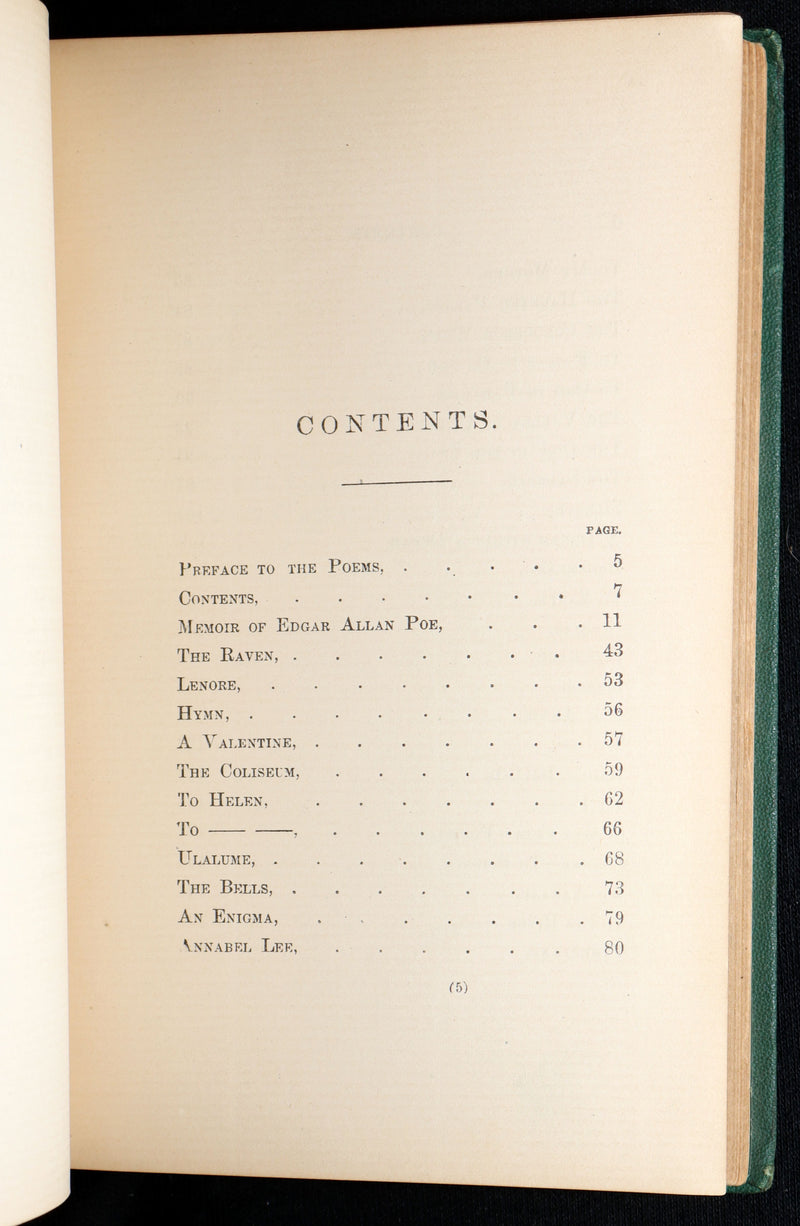 1866 Rare Book - Poems by Edgar Allan Poe. Complete with an Original Memoir