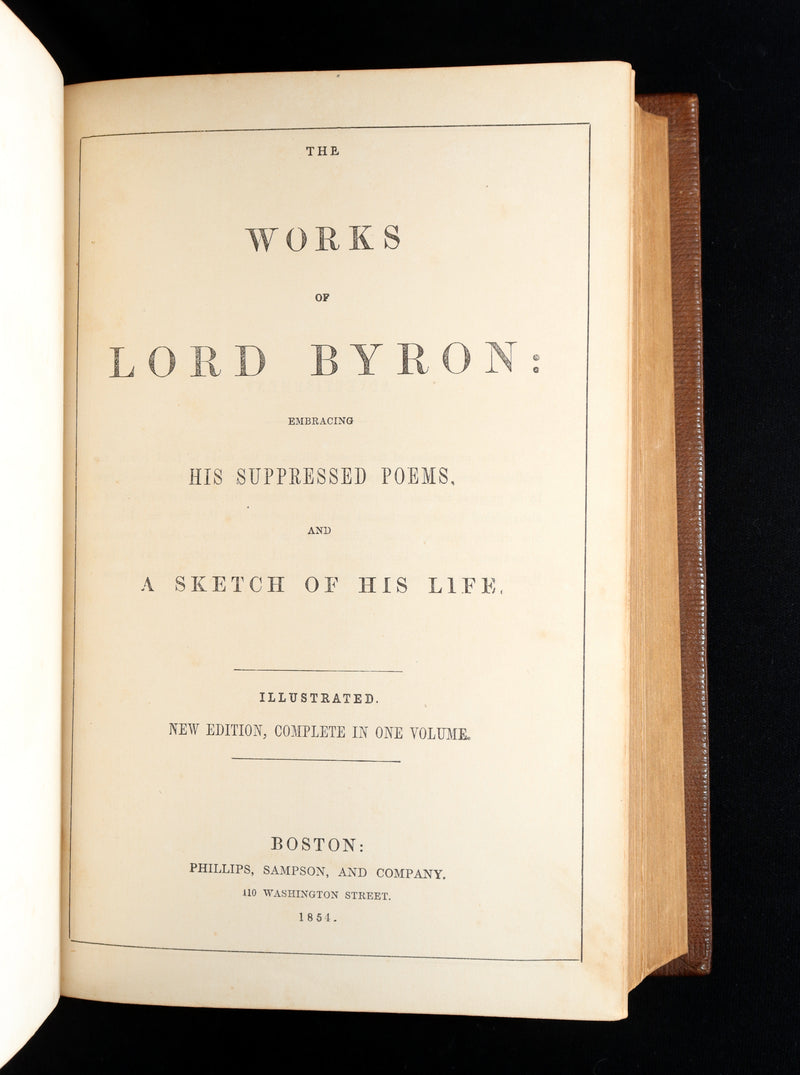 1856 Rare Book in Exquisite Binding - The Works of Lord Byron, Poems Illustrated