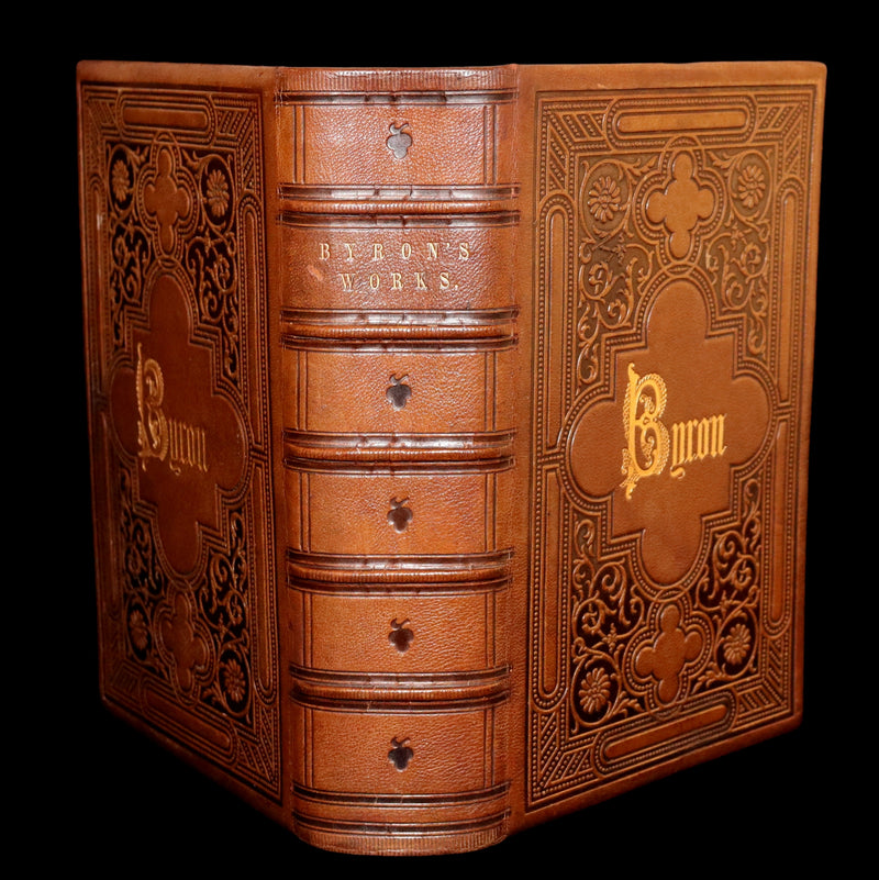 1856 Rare Book in Exquisite Binding - The Works of Lord Byron, Poems Illustrated