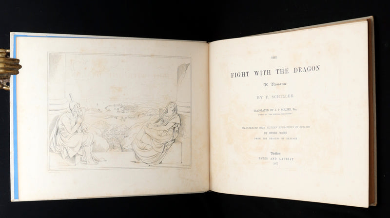 1877 Rare Book - Outline Illustrations to Schiller’s Fight with the Dragon