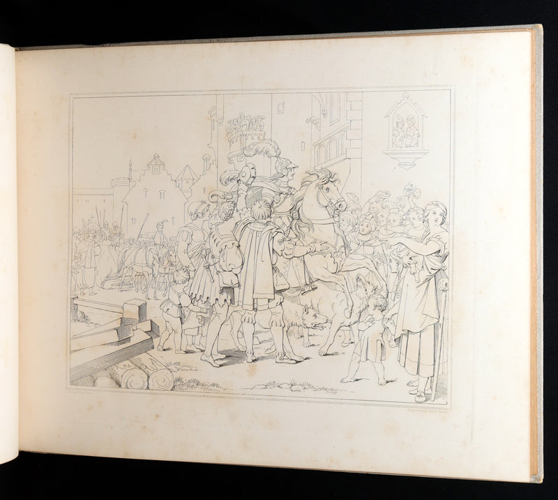 1877 Rare Book - Outline Illustrations to Schiller’s Fight with the Dragon