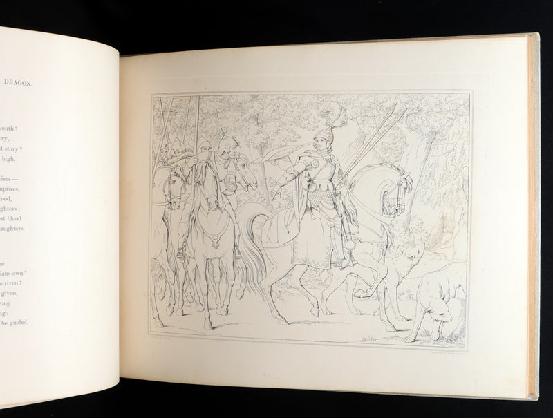 1877 Rare Book - Outline Illustrations to Schiller’s Fight with the Dragon