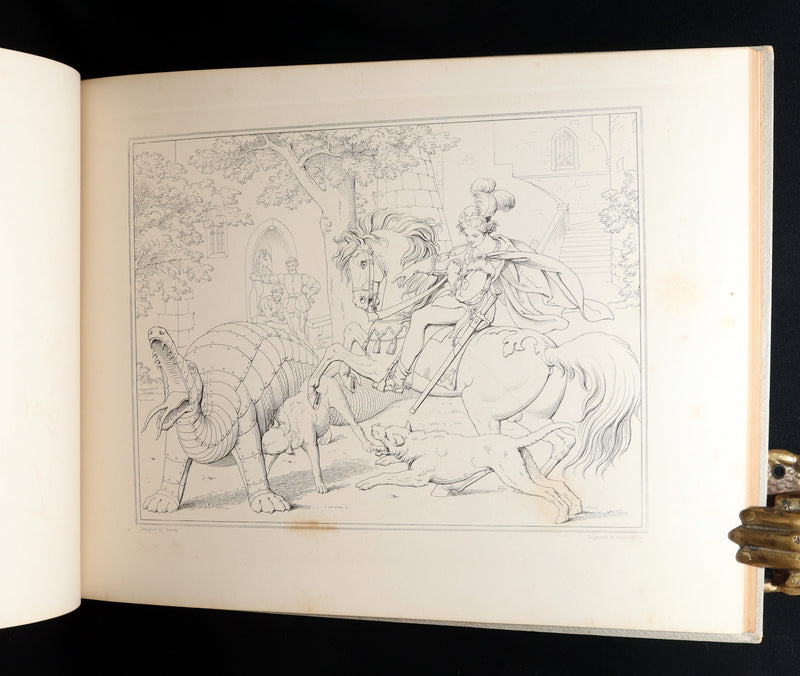 1877 Rare Book - Outline Illustrations to Schiller’s Fight with the Dragon