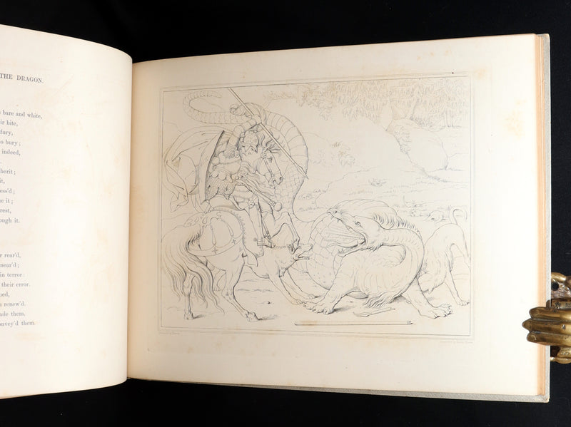 1877 Rare Book - Outline Illustrations to Schiller’s Fight with the Dragon