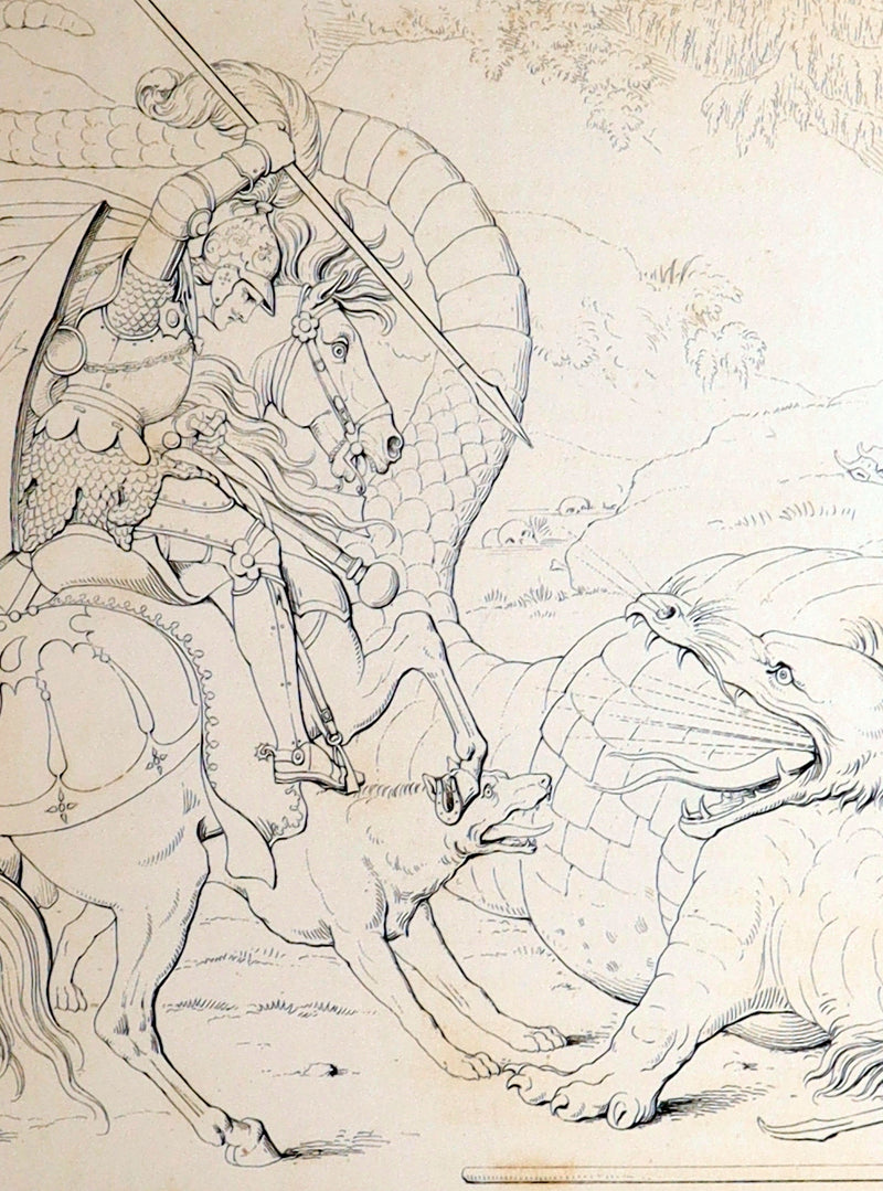 1877 Rare Book - Outline Illustrations to Schiller’s Fight with the Dragon