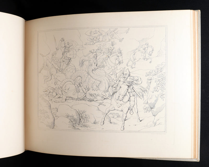 1877 Rare Book - Outline Illustrations to Schiller’s Fight with the Dragon