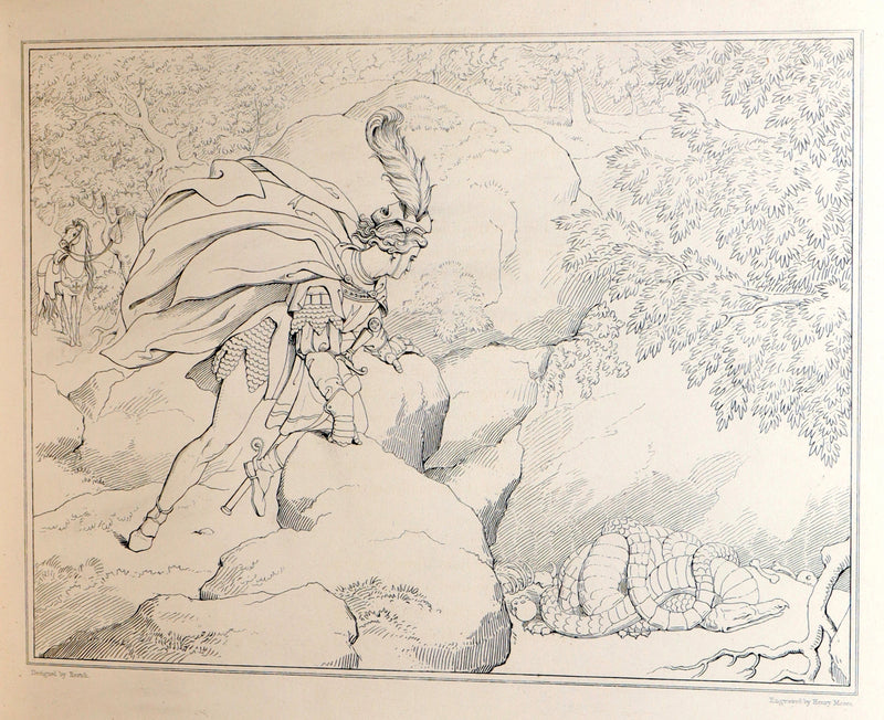 1877 Rare Book - Outline Illustrations to Schiller’s Fight with the Dragon