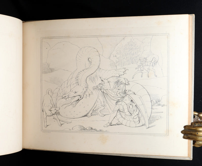1877 Rare Book - Outline Illustrations to Schiller’s Fight with the Dragon