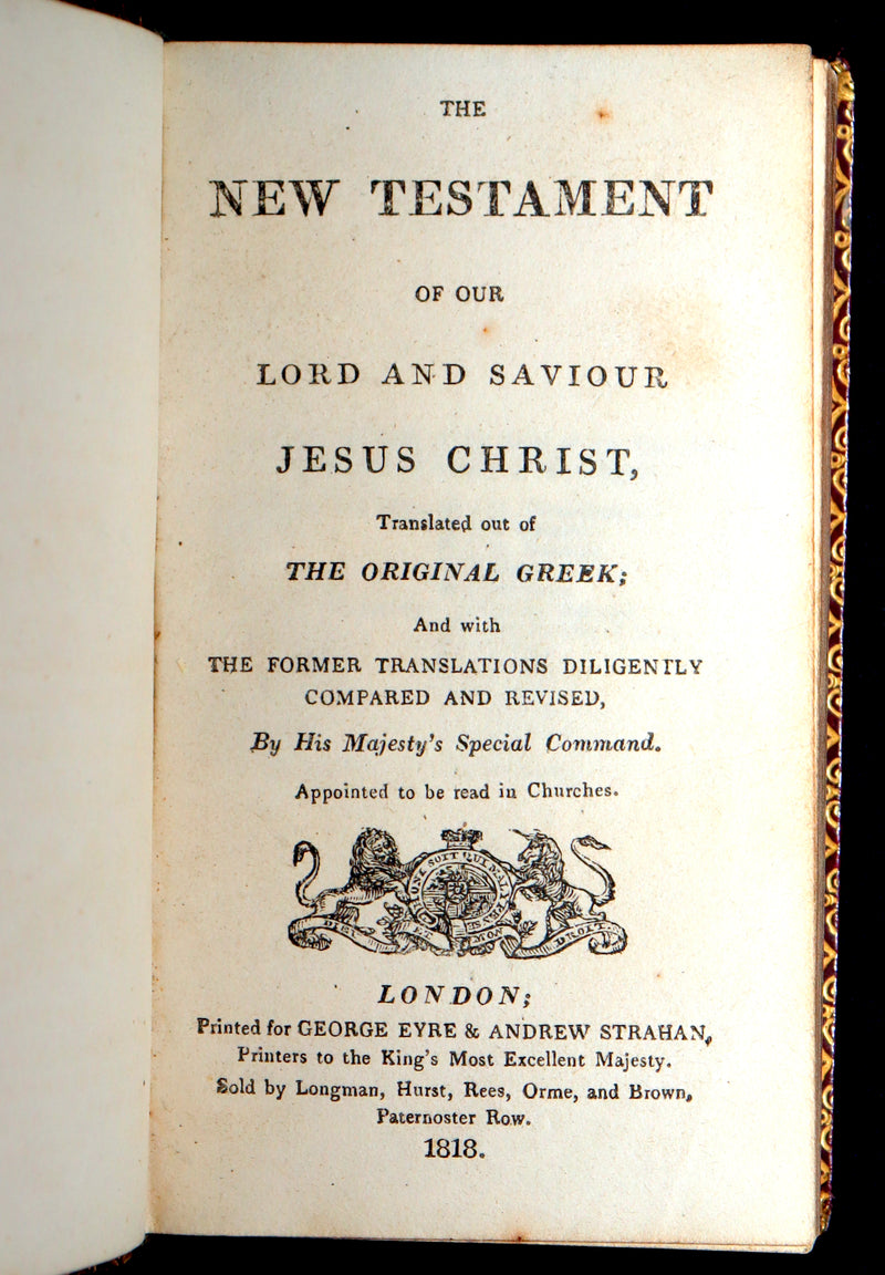 1818 Rare Masonic Bible - The New Testament of Our Lord and Saviour Jesus Christ