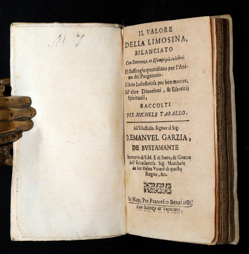 1681 Rare Italian Book – Il Valore della Limosina, Almsgiving Value by M.Tarallo