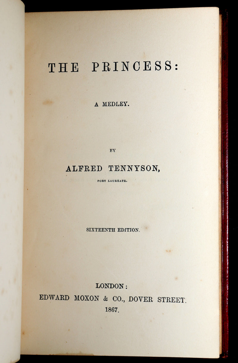 1867 Near fine Red Morocco Binding - The Princess by Alfred Tennyson