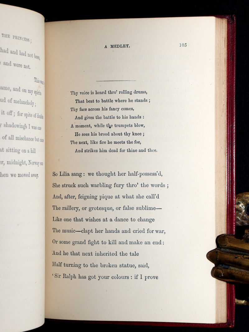 1867 Near fine Red Morocco Binding - The Princess by Alfred Tennyson